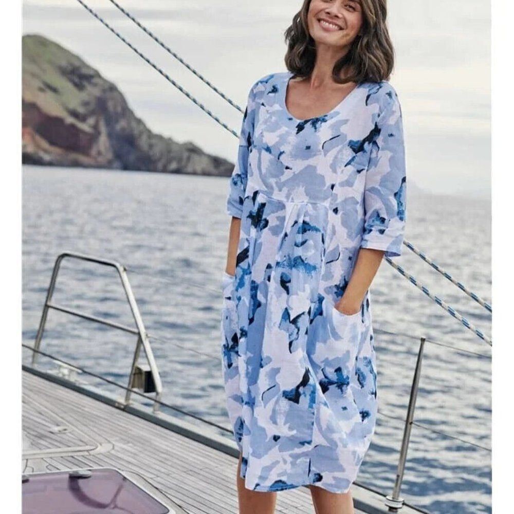 Light Blue Floral Midi Dress with Pockets